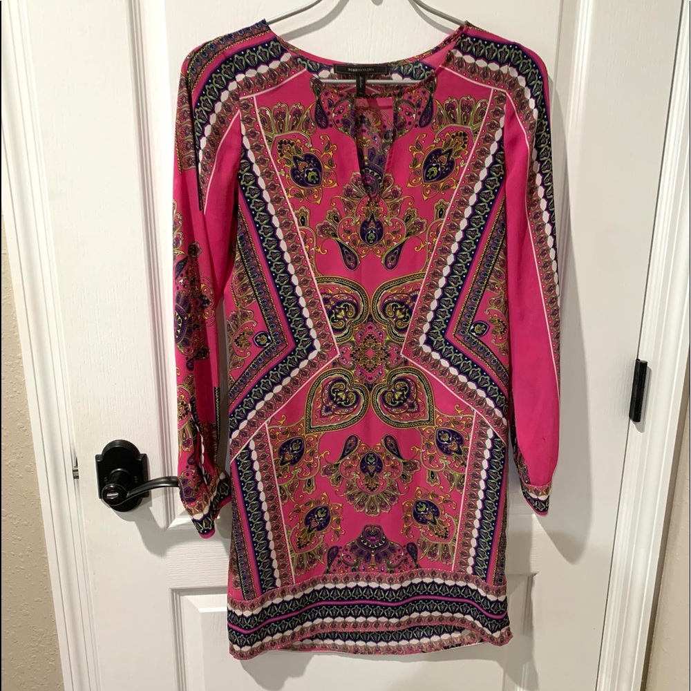 BCBG MaxAzria Freya Pink Long Sleeve Scarf Dress
